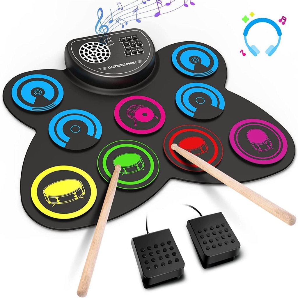 9Pads Electronic Drum Set With Headphone Jack Speaker Drumsticks  Pedals Holi